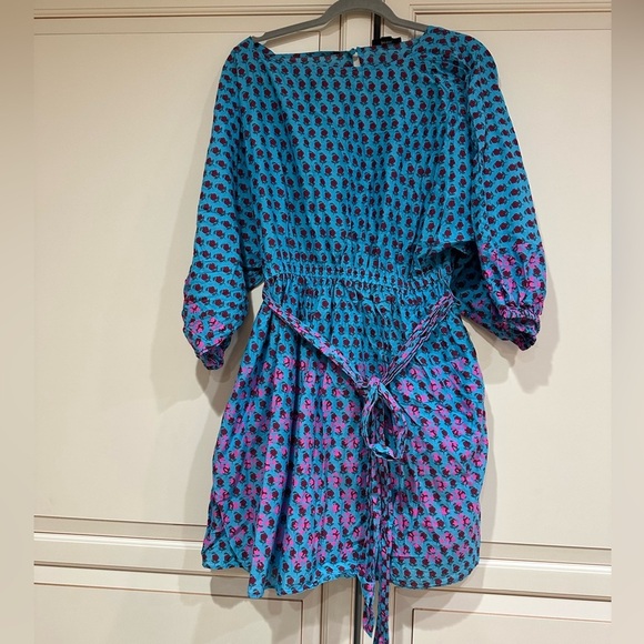 J. CREW Dolman-sleeve mini dress in layered block print Monaco Blue Iris - Picture 4 of 7